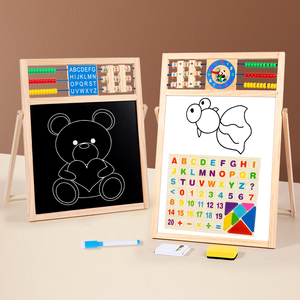 Lavagna Magnetica Bifacciale Multifunzionale, Lavagna a Gesso di Piccole Dimensioni, Cavalletto Pieghevole in Legno per Bambini con Abaco - Product Image 1