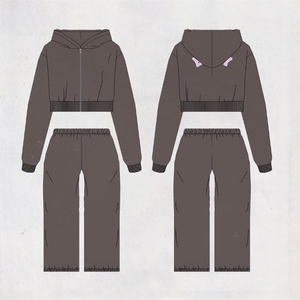 2025 Tall Girl Friendly Zip up Hoodies Chaqueta y pantalones de pierna ancha Y2k Fabricantes de ropa de mujer Conjunto de 2 piezas personalizado para mujer - Product Image 2