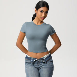 Ropa de Yoga Ajustada de Manga Corta para Mujer, Informal, Versátil y Transpirable para Correr, Fitness, Yoga de Manga Corta Cosida - Product Image 5