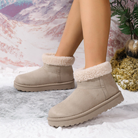 Bottines de neige à bout rond en faux daim avec garniture en polaire bouclée et semelle plateforme épaisse pour femme, bottines à cheville avec revers en polaire