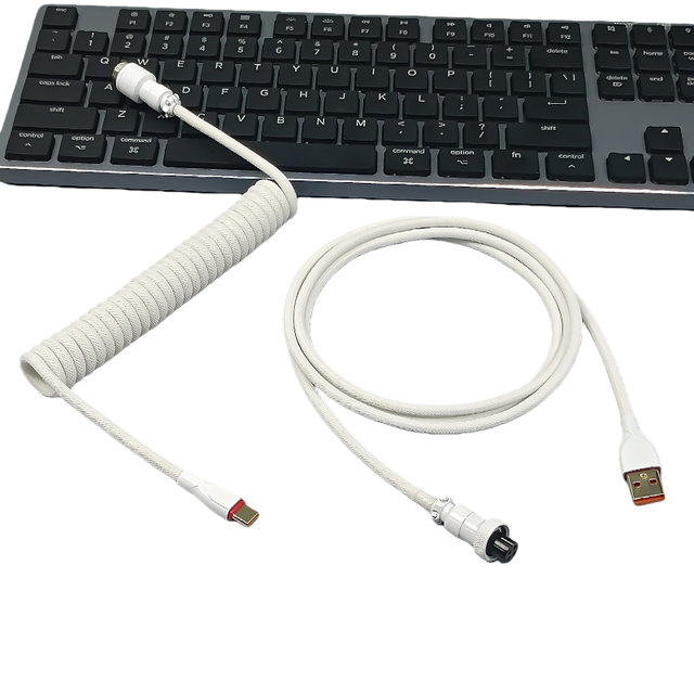 Coiled USB C Cable for Gaming Keyboard, Double-Sleeved Mechanical Keyboard Cable with Detachable Metal Aviator, USB-C to USB-A