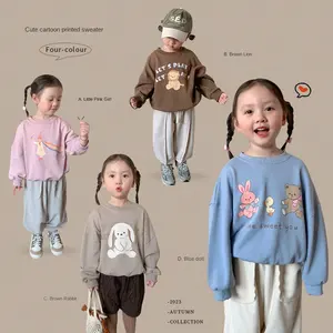 Girls Autumn Cotton Tank Top for Children Sweater Shirt Childrens Korean Cartoon Printed Top 2023 Autumn New Baby Clothes