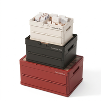 Boîte de rangement pliable en plastique avec couvercle en bois et poignée, portable pour camping, pique-nique, organisateur de table, caisse de rangement pour coffre de voiture