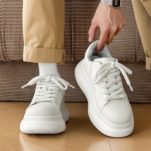 White Sneakers Men's Women's Couple Style Thick-soled High-end Style Trendy Casual <b>increase</b> the <b>height</b> <b>Shoes</b> - Product Image 3