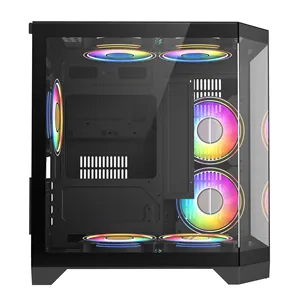 Vente en gros de boîtiers PC haut de gamme de luxe dernière conception entièrement en verre trempé boîtiers PC arc-en-ciel RGB ventilateur USB 3.0 tour moyenne