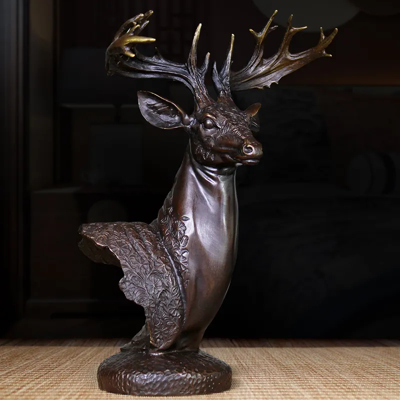 골동품 청동 사슴 머리 동상 금속 흉상 입상 조각 홈 장식