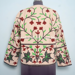 Chaqueta Acolchada de Algodón con Bordado Floral y Botones, Estilo Casual para Mujer, Hecha a Mano, Ecológica, Corta, Inspirada en la Playa, para Invierno - Product Image 1