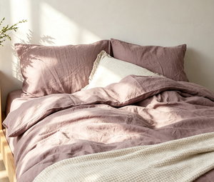 Set di Biancheria da Letto in Lino Francese 100% Lavato, Colore <span class=keywords><strong>Rosa</strong></span> Mauve, <span class=keywords><strong>Copripiumino</strong></span> in Lino Tinta Unita - Product Image 2