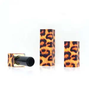 3D printed yellow leopard pattern square magnetic button lipstick tube