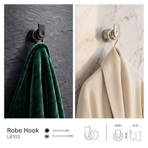 Modern Wall Mounted Robe <b>Hook</b> Brushed Nickel or Matte <b>Black</b> Zinc Plastic Bathroom <b>Coat</b> Hanger - Product Image 4