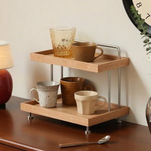 Two Tier Wooden Countertop Shelf With Metal Frame <b>Kitchen</b> <b>Storage</b> Organizer For Cups And Condiments - Product Image 1