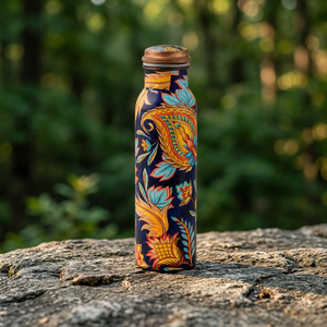 Botella de Agua Bohemia de Cobre con Tapa de Cobre con Diseño Floral Colorido, Portátil para Bebidas al Aire Libre - Product Image 1
