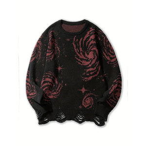 Bestseller 2026 Women's Retro Ruffled Spiral Print Oversized Ripped Knit Sweater <strong>Grunge</strong> Casual Soft Stylish Cozy Warm <strong>Top</strong> - Product Image 5