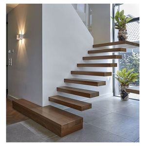 Villa galleggiante invisibile Stringer scale diritte senza telaio corrimano rosso quercia scala con luce a Led - Product Image 3