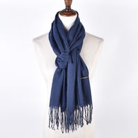 Écharpe d'Hiver Chaude Longue Femme en Polyester Coton 70*180cm, Châle Pashmina Coloré avec Glandes, Voile Musulman Hijab Turban pour Femmes