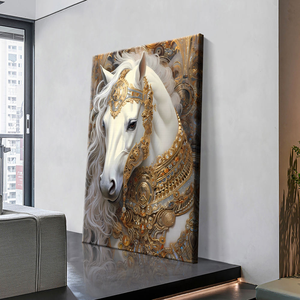 Decoración para el Hogar, <span class=keywords><strong>Cuadros</strong></span> de Porcelana de Caballo Blanco de Gran Tamaño, Listos para Colgar, Pinturas Murales de Cristal, Arte de Pared con Diseño de Caballo - Product Image 1