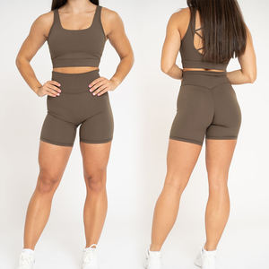 Ropa deportiva personalizada, pantalones cortos de yoga transpirables de cintura alta sin costura frontal, pantalones cortos deportivos de motorista para mujer - Product Image 3