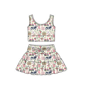 Robe de yoga pour petite fille, imprimé fleurs bleues, haute qualité, vente en gros pour enfants, été, sans manches, ODM, GSD3565 - Product Image 4