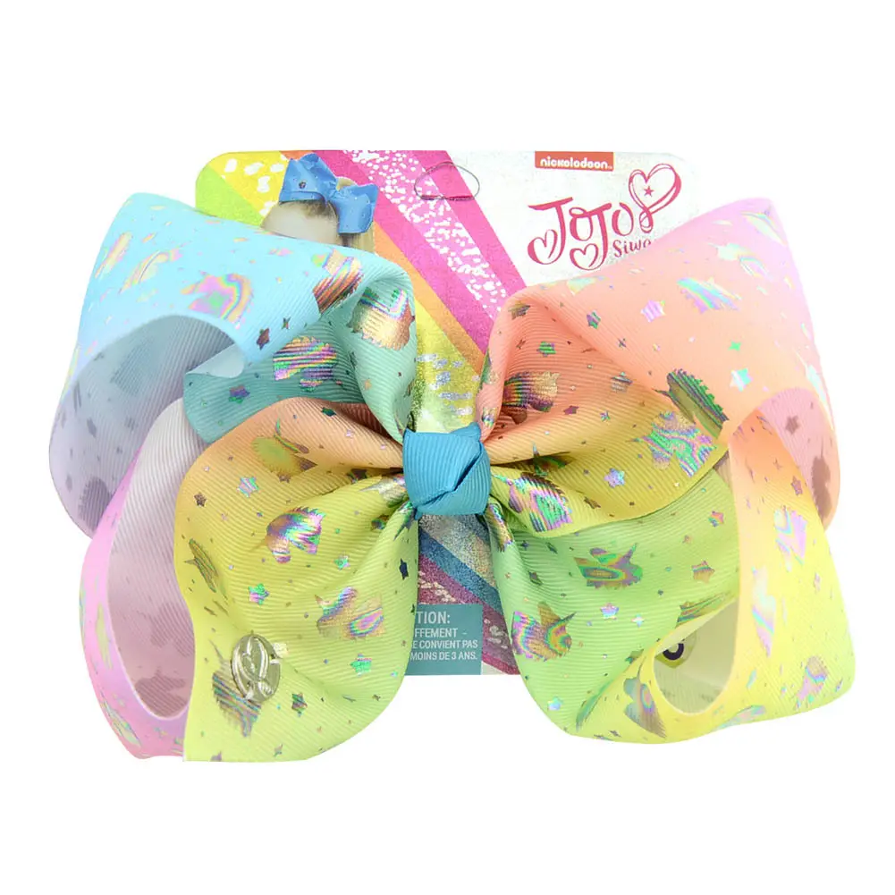 door to door jojo siwa bows 8 inch composite yarn gold stamping unicorn rainbow ribbon hair clips hair clip for thick hair 801