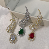 SENYU Élégantes Boucles d'oreilles Manchette en Zircon Cubique Vert Émeraude Taille Poire, Courbes Plume, Goutte d'eau, Filigrane, Aile, Bijoux de Luxe pour Femme