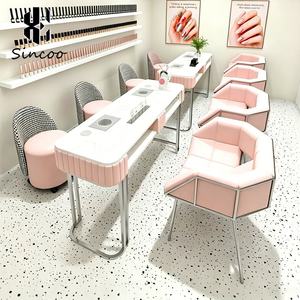 Factory Modern Wooden Multifunctional Commercial Nail Salon Double Manicure Table Dust Collector <b>Socket</b> Storage Eco-Friendly - Product Image 4