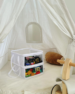 Hình chữ nhật lưu trữ Thùng Công suất <span class=keywords><strong>PVC</strong></span> hộp nắp trong suốt với xử lý khối đồ chơi tổ chức cho trẻ em - Product Image 3