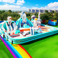 Parc d'aventure spatial gonflable pour enfants avec trampoline et toboggan, grand château gonflable pour le divertissement familial dans la cour, location