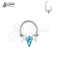 SUPERSTAR Anneau segmenté articulé en Titane ASTM F136, Clicker Septum Kite, avec Zircon Cubique Bleu Aqua taille Marquise, pour Piercing Corporel (Nez, Oreille, Hélix)