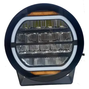 Lampu mengemudi LED otomatis bulat 7 In 100W, 12V 24V dengan Amber DRL Halo lampu kerja tambahan LED untuk truk pekerjaan berat pertambangan Offroad