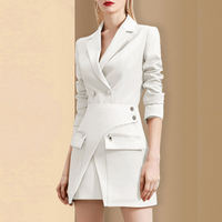 Robe Blazer Élégante pour Femme, Col Tissé, Manches Évasées, Boutons Professionnels, Décontractée, Automne, Motif Floral, Taille Naturelle, Coupe Trapèze, Écoresponsable