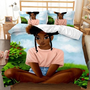 Set Sprei ChamXue Sarung Selimut Sarung Bantal Tema Black Girl 3 Buah Membuat Black Girl Hebat Set Sprei 4 Musim Lembut Nyaman - Product Image 2
