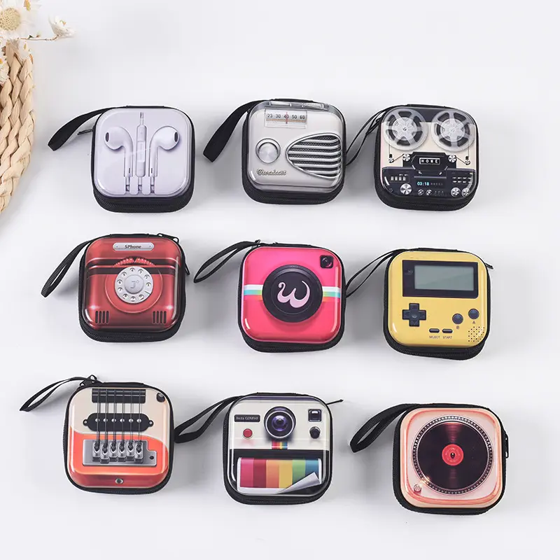 Vintage printing small square PVC coin purse bags cute unisex fashion custom mini wallet coin purse