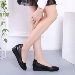 Chaussures habillées confortables en cuir noir à bout rond pour <span class=keywords><strong>femme</strong></span>, chaussures décontractées de bureau pour dames, chaussures compensées antidérapantes, dessus en cuir synthétique - Product Image 5