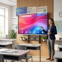 Layar Panel Datar Interaktif 4K UHD Papan Tulis Sentuh Android LCD All-in-One untuk Ruang Kelas