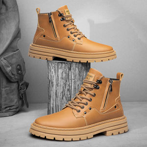 Bottes de travail montantes pour hommes en cuir de vachette, style britannique, tendance automne-hiver, avec rehaussement de hauteur dissimulé et semelle épaisse - Product Image 3