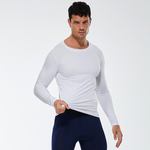 Maglietta <span class=keywords><strong>a</strong></span> <span class=keywords><strong>Maniche</strong></span> <span class=keywords><strong>Lunghe</strong></span> da Uomo per Fitness, Corsa, Elasticizzata, Traspirante, ad Asciugatura Rapida, Tinta Unita - Product Image 1