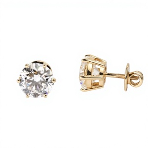Boucles d'oreilles clous minimalistes tendance en or massif 10K 14K 18K avec diamants de laboratoire ronds certifiés IGI, délicates et raffinées - Product Image 2