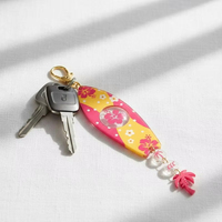 Porte-clés créatif mini planche de surf, thème été, plage, mer, cocotier, fleur d'hibiscus, en acrylique, pour décoration de sac à dos et breloque de sac à main
