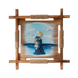 Arte Mural 3D Estilo Mediterráneo con Diseño Oceánico, Marco de Madera de Pino, Decoración Colgante de 2 Piezas, Decoración para el Hogar, Diseño Rectangular Panorámico - Product Image 2