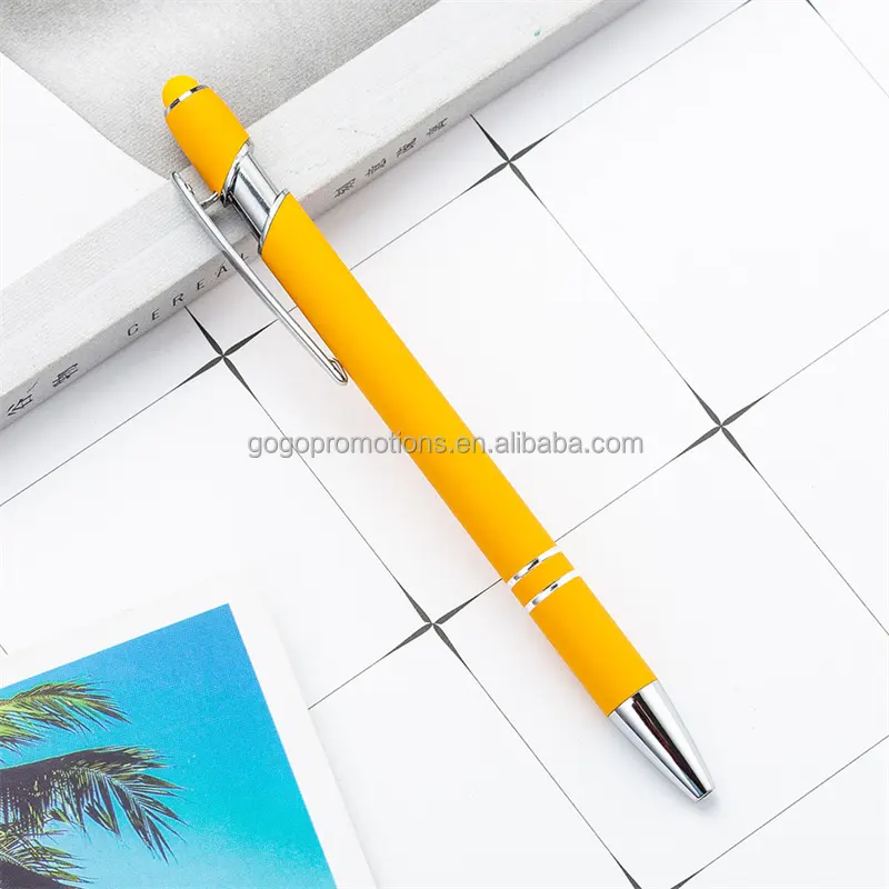 Vente en gros Nouveau stylet à écran tactile souple Stylo à bille en métal avec logo personnalisé gravé Multi Color 1.0mm Largeur d'écriture pour cadeau