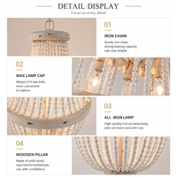 Lustre Rétro en Bois Massif avec Perles, Lampe Suspendue E14, Hauteur Réglable, Suspension Artistique en Fer pour Mariage, Jardin, Extérieur