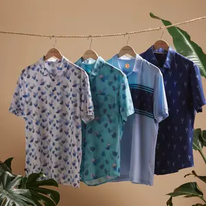 Nuevo diseño, logotipo personalizado, secado rápido, ajustado, ajuste impreso, botón, vacaciones, camisa hawaiana, camisa de playa causal personalizada para hombres