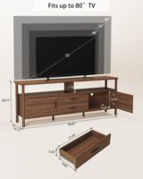 Meuble TV moderne en noyer de 70,47 pouces avec 2 tiroirs et 2 armoires, console multimédia en bois avec étagères ouvertes pour téléviseurs jusqu'à 80 pouces.