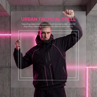Veste longue à capuche imperméable multi-poches réfléchissante en softshell Cyber Tech, fermeture éclair sur le devant, designs tendance, stock d'usine disponible