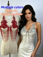 Applique florale 3D perlée de haute qualité avec pompon et strass lourds scintillants pour panneau de corsage, accessoires de décoration de robe de luxe DIY