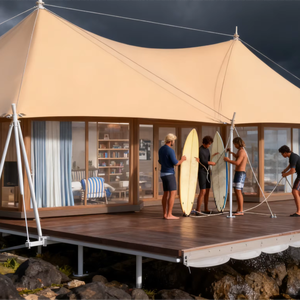 Tente de glamping de luxe semi-permanente à double compartiment, en PVC Oxford imperméable, quatre saisons, ignifuge, avec structure en acier et protection UV, 10m - Product Image 1