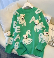 Herbst benutzer definierte Mode Mädchen verkaufen Rundhals ausschnitt Langarm Cartoon niedlichen Bären druck stricken Weihnachts pullover weiblich