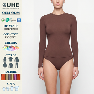 Camiseta SUHE de Manga Larga para Mujer, Estilo Urbano, Cuello Redondo, Ajustada, Sin Costuras, Elástica, Básica, para Combinar en Capas - Product Image 1