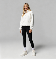 Manteau long d'hiver personnalisé avec logo, col montant, fermeture éclair, pour femme, chaud, en polaire Sherpa, sweat-shirt à quart de zip, avec capuche
