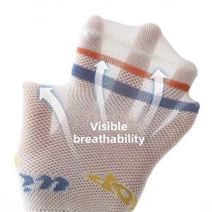 Chaussettes courtes en jacquard pour garçons, motif ourson de dessin animé, respirantes, fines, en coton, pour bébés et enfants, idéales pour l'été et l'école - Product Image 3